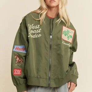 West Coast Rodeo Olive Green Embroidered Women's Bomber Jacket MEDIUM